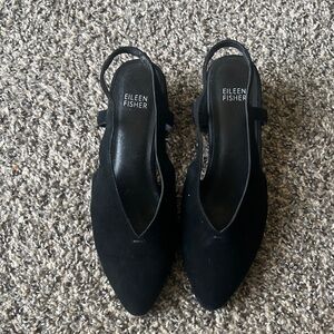 Eileen Fisher Black Suede Pointed Slingback Mules size 7.5